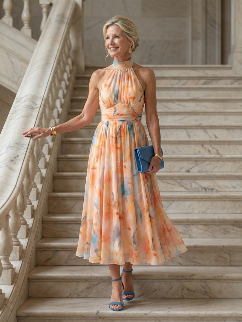 LENA | Vestido midi con cuello halter